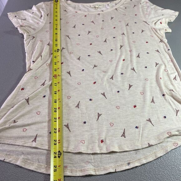 BELLE DU JOUR T-Shirt Blouse Stretch Eiffel Tower Paris France Womens L Cream - Picture 8 of 10